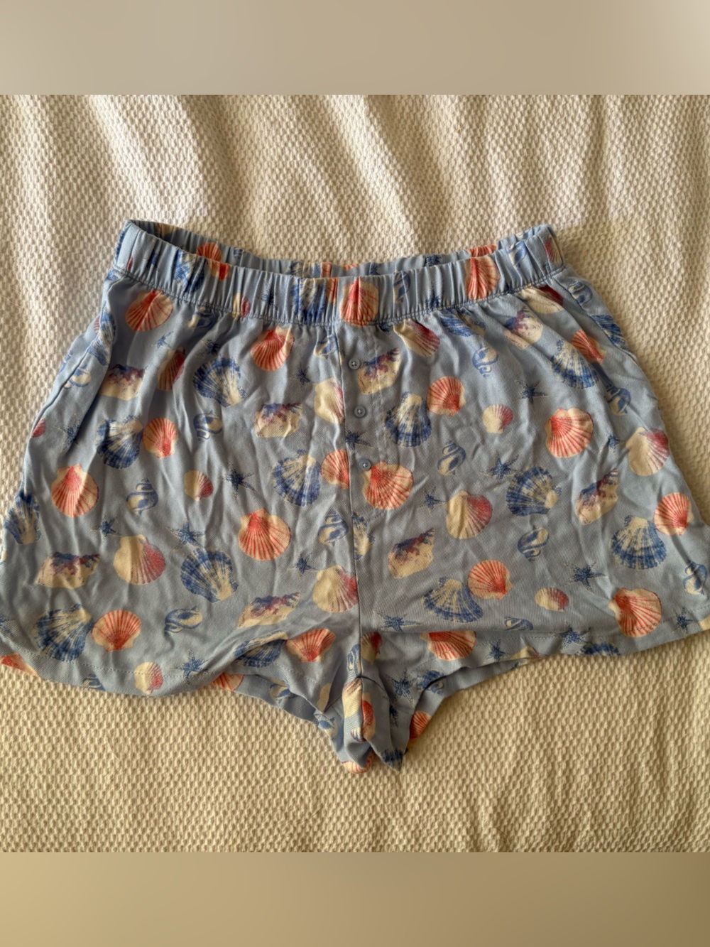 Light Blue Sea Shell-Print Women's Sleep Shorts